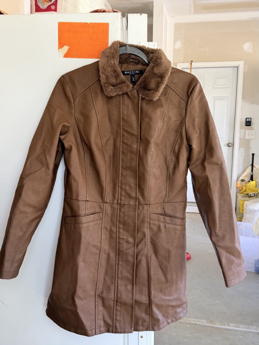 Baccini Faux Fur Collar Coat in Brown Size Small